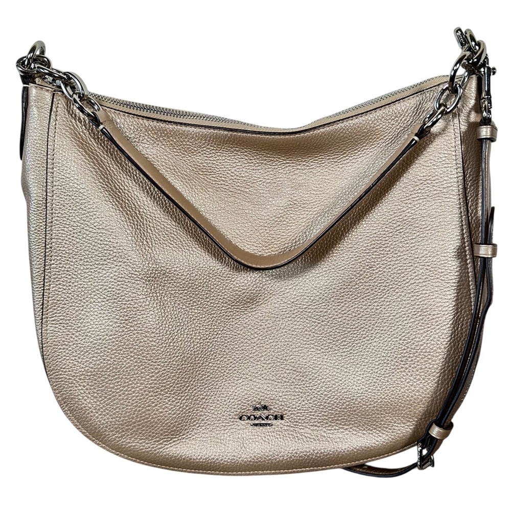 COACH Elle Pebbled Leather Hobo Bag in metallic rose gold - Picture 16 of 16